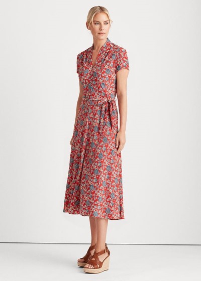 Vestidos Ralph Lauren Mujer Rojos Multicolor - Floral Crepe Midi - BDVGN0632